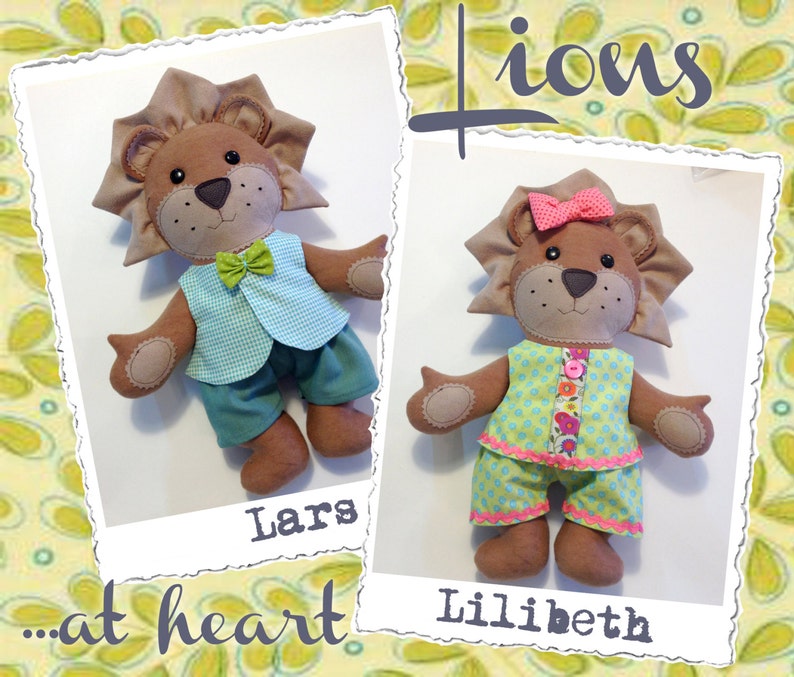 COMBO Lilibeth and Lars Lion PDF Doll Pattern AND Wardrobe image 1