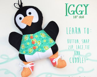 Sale! 2 PATTERN COMBO Iggy Penguin Doll and Fishy Friends PDF pattern Fine Motor Skills Learning 18'' Doll Pattern