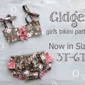 Gidget Girl's Bikini Sewing Pattern. Retro Swimsuit Pattern. Girl Sewing Pattern. Kids Swimwear Sizes 3,4,5,6 image 1