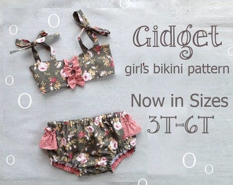 Gidget - Girl's Bikini Sewing Pattern. Retro Swimsuit Pattern. Girl Sewing Pattern. Kids Swimwear Sizes 3,4,5,6