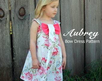 Aubrey - Bow Dress PDF Sewing Pattern. Girl's Dress Pattern. Kids Clothing. Toddler Pattern. Sizes 12m-8 included