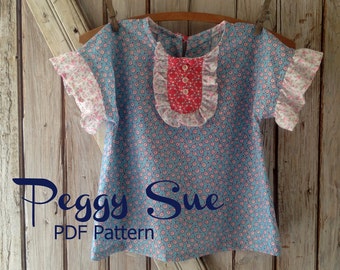 Peggy Sue - Ruffle Dress and Top Pattern - Girl's Sewing Pattern. Toddler Dress Pattern. Sizes 2 -10