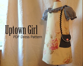 Uptown Girl - Girl's A-Line Dress PDF Sewing Pattern. Sewing Pattern for Girls.  Sizes 1-10 included