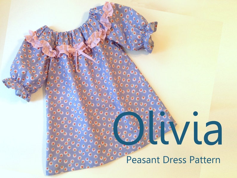 Olivia Girl's Ruffled Peasant Dress Pattern PDF. Girl Kid Toddler Child Sewing Pattern. Easy Sew Sizes 112m10 included image 1