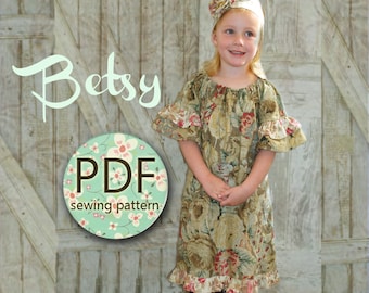 Betsy - Girl's Peasant Dress Pattern PDF. Girl's Sewing Pattern.Tutorial Easy Sew Sizes 12m-10 included