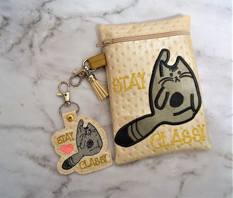Makeup Bag Cat Lady Phone Case Funny Humor Bag Stay Classy Cat Wallet Coin Purse Embroidered Vinyl Zippered Bag Key Chain