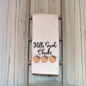 Peaches Hello Sweet Cheeks Bathroom Hand Towel Machine Embroidered  Housewarming Guest Towel Decorative Towel Funny Humor