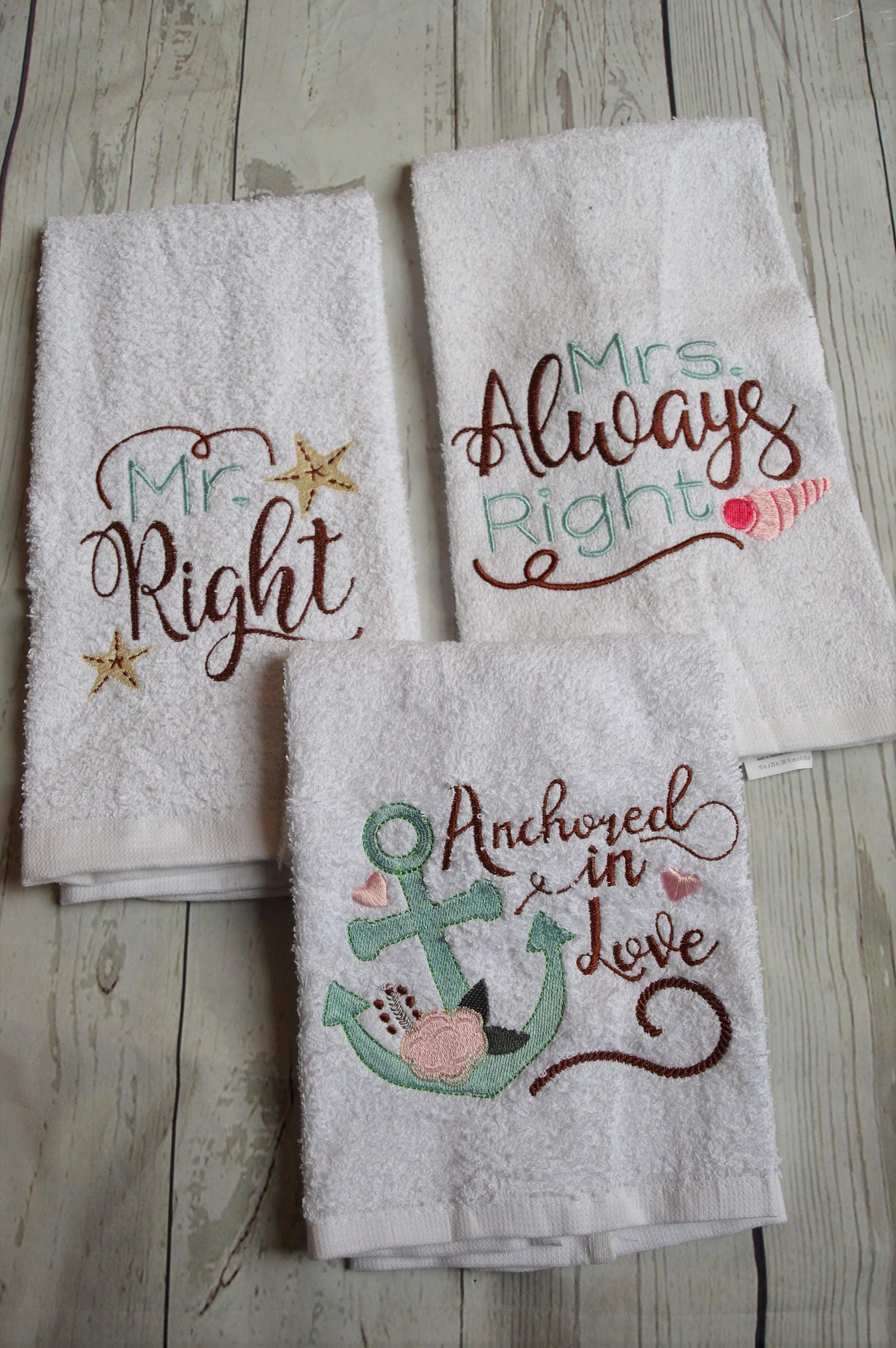 Embroidered Bathroom Hand Towels Beach Theme Anchored in Etsy