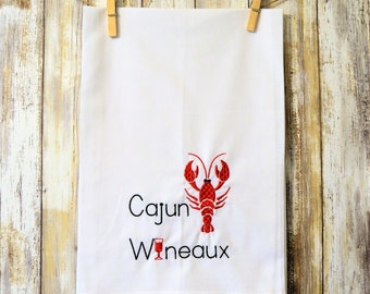 Crawfish Cajun Wineaux | Machine Embroidered Kitchen Tea Towel | Cloth Dish Towel | Housewarming Gift | Wedding Gift | Crawfish Boil Party