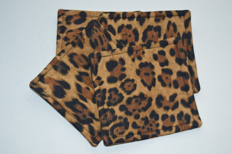 Drink Coasters Entertaining Cloth Fabric Coasters Housewarming Gift Mug Rug Kitchen Table Linen Leopard Jungle Print