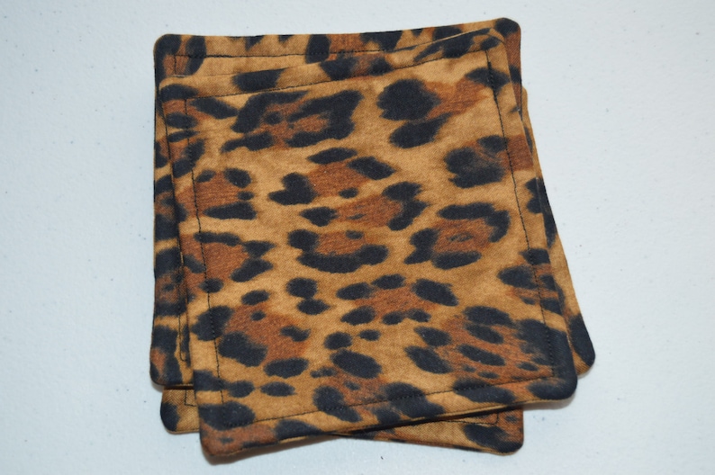 Drink Coasters Entertaining Cloth Fabric Coasters Housewarming Gift Mug Rug Kitchen Table Linen Leopard Jungle Print