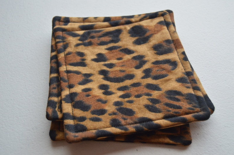 Drink Coasters Entertaining Cloth Fabric Coasters Housewarming Gift Mug Rug Kitchen Table Linen Leopard Jungle Print
