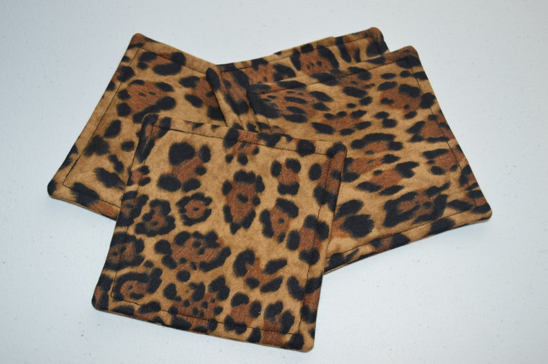 Drink Coasters Entertaining Cloth Fabric Coasters Housewarming Gift Mug Rug Kitchen Table Linen Leopard Jungle Print