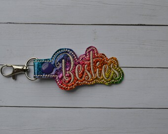 Best Friend Key Fob - Embroidered Vinyl Key chain - Friendship Besties - Zipper Pull - Birthday Party - Accessories -  Gifts for Her