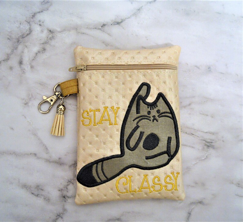 Makeup Bag Cat Lady Phone Case Funny Humor Bag Stay Classy Cat Wallet Coin Purse Embroidered Vinyl Zippered Bag Key Chain