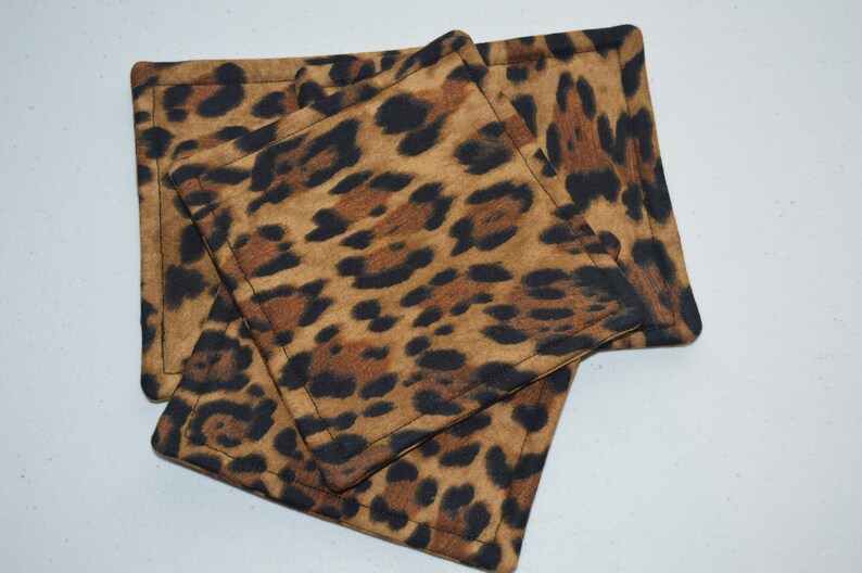 Drink Coasters Entertaining Cloth Fabric Coasters Housewarming Gift Mug Rug Kitchen Table Linen Leopard Jungle Print