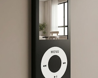 Giant Music Player Mirror Wall Decor, Retro MP3 Inspired Full Length Mirror, Black or Red, 3 Sizes