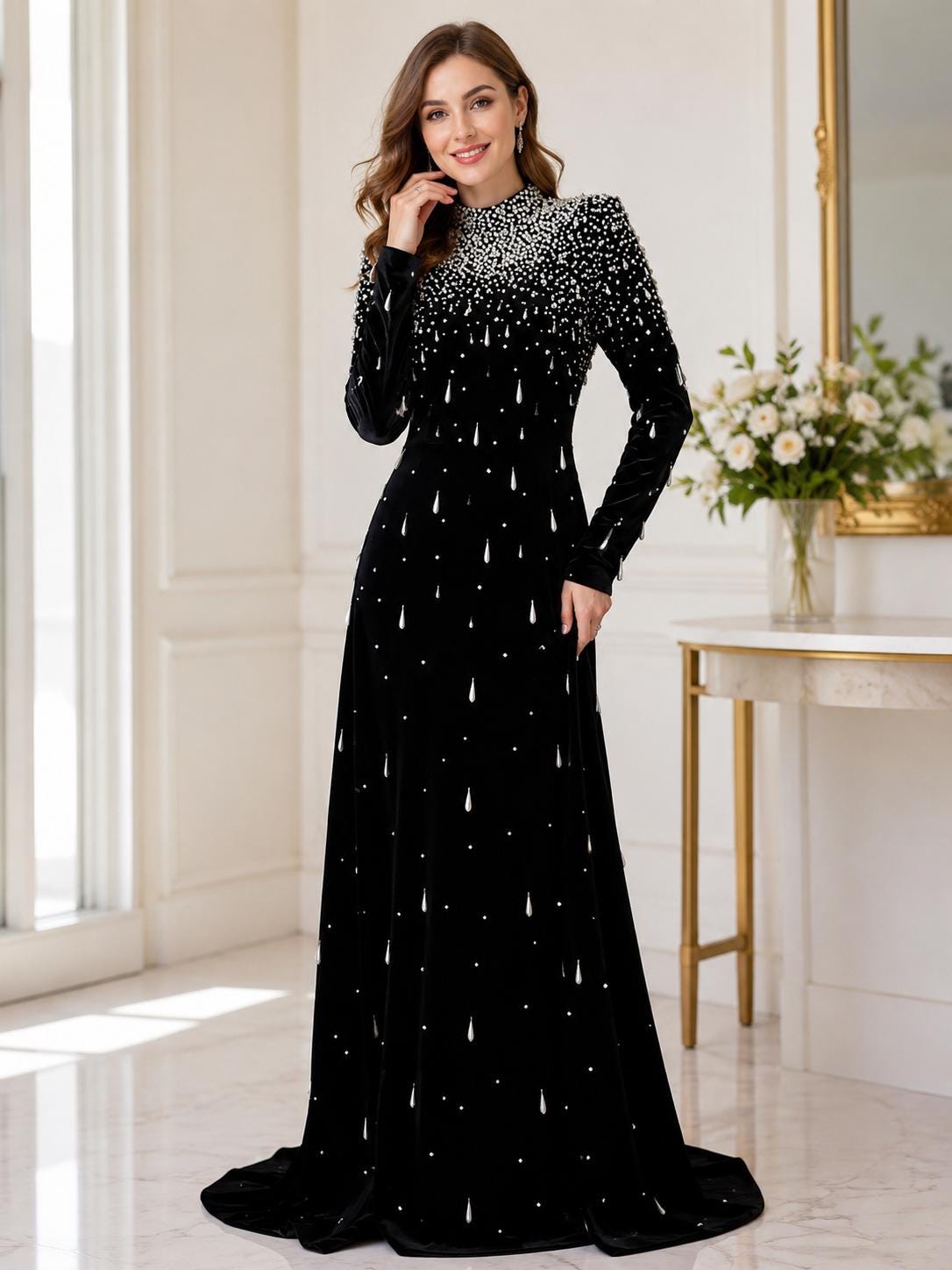 black long sleeve dress with pearls Pearl Formal %0D%0A%0D%0A%26nbsp%3B%0D%0A%0D%0A%26nbsp%3B%0D%0A*%26nbsp%3BOrder%20one%20size%20up%20for%20a%20relaxed%20fit