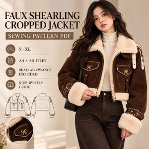 Faux Shearling Cropped Jacket Sewing Pattern PDF | Women’s Jacket Pattern S-XL | A4 A0 Printable Pattern