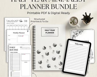 Minimalist Mid-Year Planner Bundle, Printable PDF, GoodNotes Template