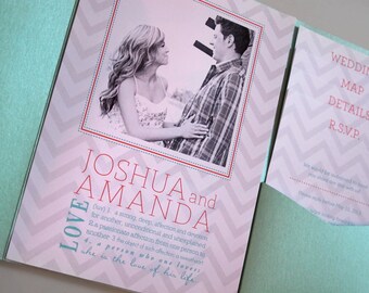 Custom Designed Pocket Fold Invitation with Chevron Pattern