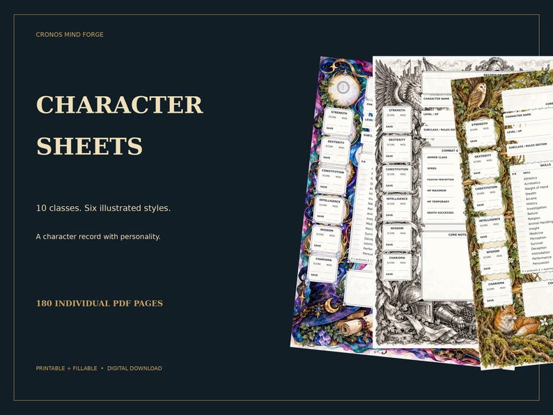 Printable Fillable Pdfs: Illustrated D&D Character Sheets | 10 Classes ...