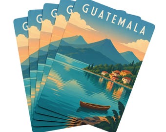 Speelkaarten uit Guatemala, kaartspel met het Atitlán-meer en de vulkaan, een ideaal reiscadeau uit Guatemala.