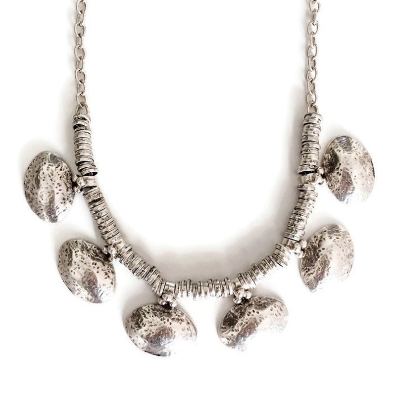 Silver Tribal Shell Necklace Silver Boho Bib Necklace