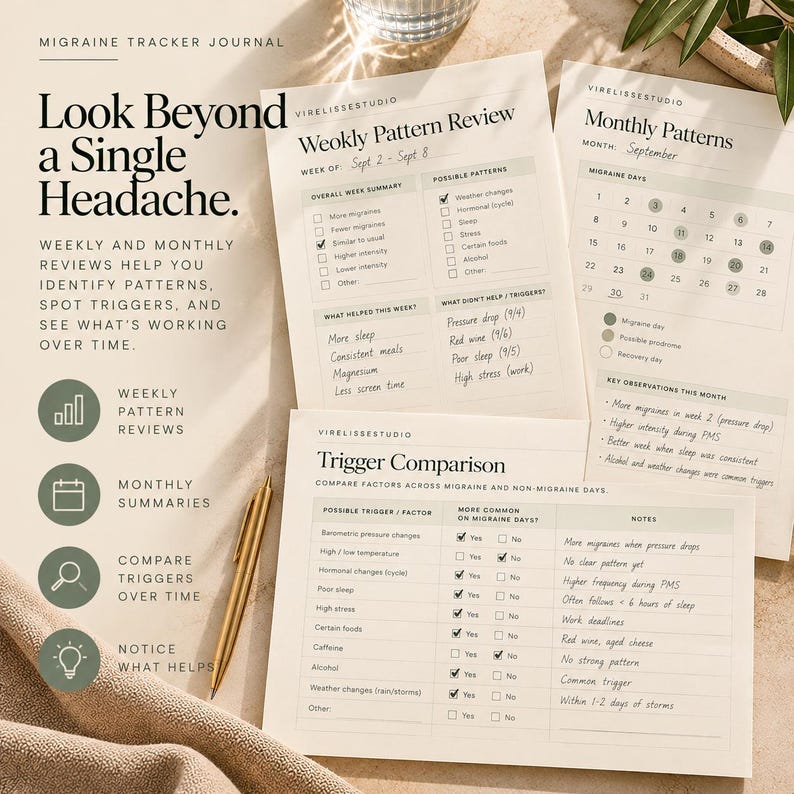 Ecd Paper Pattern Migraine Tracker Journal Printable PDF, Weather and Hormone Trigger Log ...