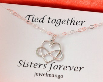 Sterling silver Infinity heart necklace, Sisters Necklace, big sister, little sister, lil sis, sister jewelry, tied together sisters forever