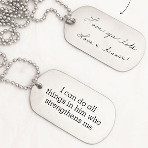 Personalized Dog tag necklace, Stainless steel men jewelry, Custom Dog Tag, Military Tag ID US Army style, Handwriting gift, Gift for men.
