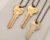 Stamped Key Necklace, Personalized, Vintage Necklace, Engraved Key, laser engraved custom necklace, Vintage Keys, long necklace, giving
