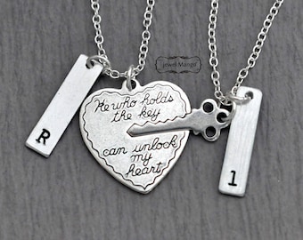 key to my heart, COUPLE necklace, mr. mrs.,hand stamping jewelry, Valentines Day, His and Hers, Girl friend, Boy friend, Holiday gifts