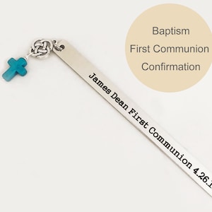 First Communion gift, Baptism gift, Confirmation gift, Personalized Bookmark with cross charm, Keepsake gift, Christian gift, Catholic gifts