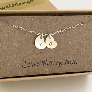 Two Hearts Initial  Sterling Silver Necklace, Personalized Gift, Everyday Jewelry, Custom monogram necklace, tiny initial necklace in silver