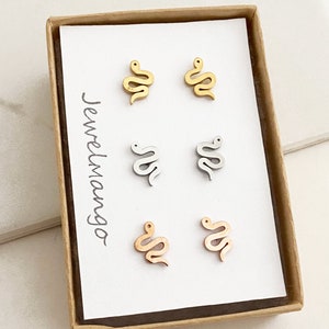 Small Snake Stud Earrings , Silver snake earrings, Gold Snake earrings, Rose Gold Snake earrings, Python, Snake Jewelry, Whimsical jewelry