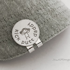 Golf dad, Golf mom, Personalized Golf Marker, personalized gifts, golf marker with hat clip, magnet, little girl, love hand, kick putt dad