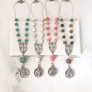 Rosary, Rear View mirror Hangers, St. Christopher, Car Crucifix, communion favors,Auto Rosary, easy hang,Teen driver Gift, Confirmation Gift