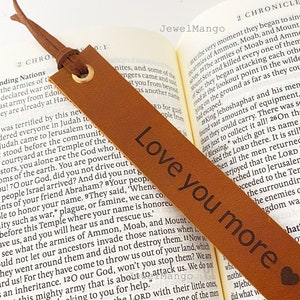 Personalized Bookmarks, Custom leather Bookmark, Keepsake Date, gift for him, gift for her, love you more, baby, any custom message engraved