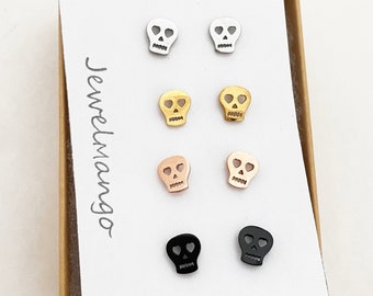 Skull Earrings - gold, silver, silver Skull stud, Halloween jewelry, gold Skull stud, post earrings, Skull Ear Studs, Halloween earrings