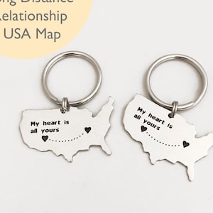 Long Distance key chains, Long Distance Relationship United States Keychain, USA Map gift ideas, Custom gifts for boy friend, mom