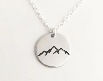 Mountain necklace, i love you coin necklace, engraved necklace, Friendship jewelry, Confirmation gift, Confirmation gift, outdoor jewelry