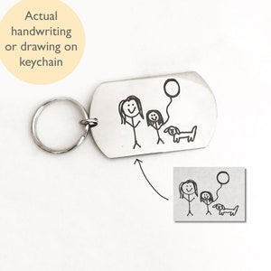 Llavero de escritura a mano, dibujo de niño, regalo de papá, regalo de mamá, regalo de escritura personalizado, escritura a mano de niño, grabado de escritura personalizado, regalo de Navidad
