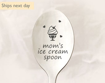 cuillère à crème glacée pour mamans, idées cadeaux pour la fête des mères, cadeau pour maman, coeur, cuillère à crème glacée gravée, cuillère à dessert gravée, cadeau pour grand-mère, tante