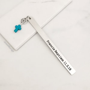 Baptism gifts, First Communion, Confirmation, Personalized Bookmark,Custom Bookmark, Keepsake Date, Christian gifts, Catholic gifts, cross