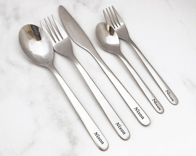 Personalized Spoon and fork set, Personalized flatware set, dinner set, custom dessert spoon, custom dessert fork, kids name on spoon handle
