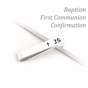 First Communion gifts, Baptism Gifts for boy, Confirmation Gifts ideas, Personalized Tie Clip, Skinny Tie clip, short, gift for boy, tie pin image 1