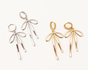 Gold Bow Earrings, Silver Bow Earrings, Ribbon Knot Jewelry, Bow Earrings, Ribbon Knot Earrings, Bow tie earrings, trend jewelry, minimalist