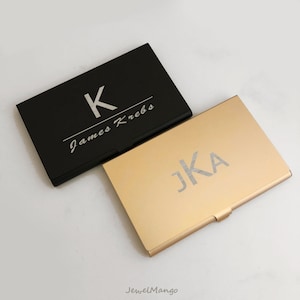 Visitekaartje geval, bruiloft gunst, bruidsjonkers cadeau, gepersonaliseerde visitekaartje houder, gegraveerde naam kaart geval, vader geschenken, monogram