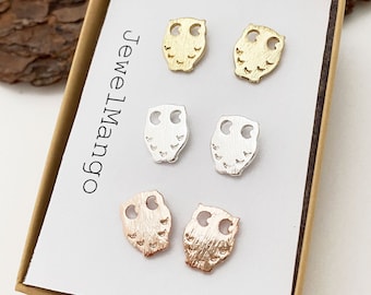 Owl Stud Earrings, Gold, Rose gold or Silver, Slver Owl stud, Gold Owl stud, Cute Owl post earrings, Owl Ear Studs, Owl ear posts